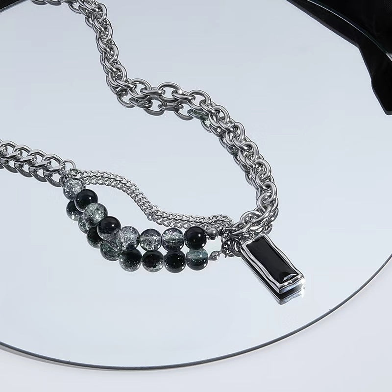 Wholesale Black Gemstone Necklace Hip Hop Necklace Choker Necklace Titanium Steel ACC-NE-Ziyou010