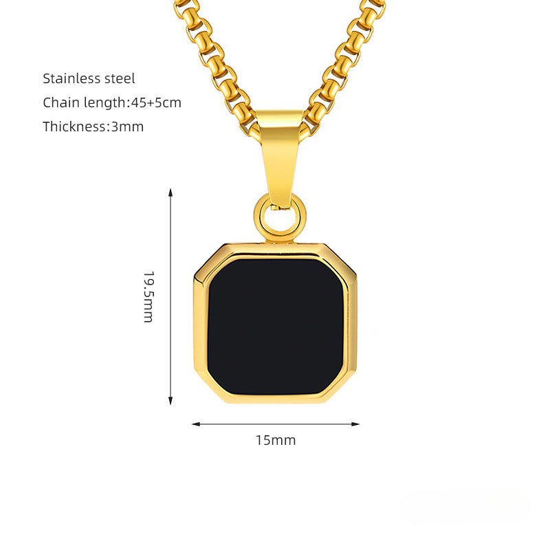 Wholesale Titanium Steel Blue Turquoise Black Square Pendant 18K Necklace ACC-NE-ZhongYao003
