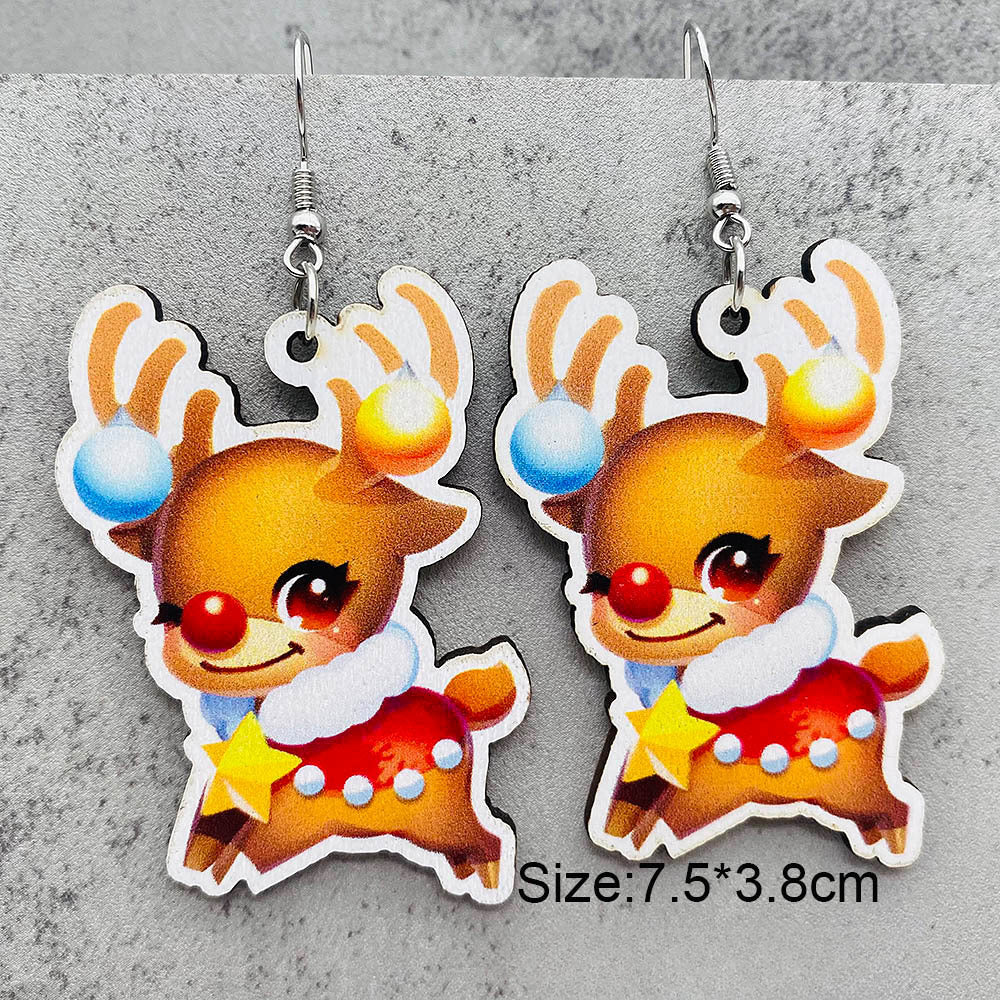 Wholesale Christmas Santa Claus Christmas Stocking Elk Wood Earrings ACC-ES-ChenY055