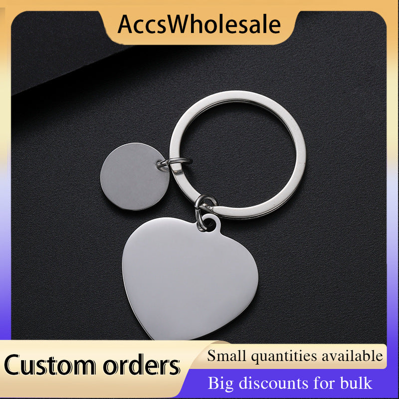 Custom Keychain with Laser Engraved Text or Logo - Multi-color Heart-shaped Small Round Metal Keychain