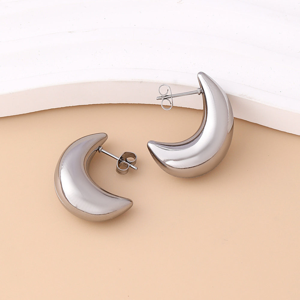 Wholesale Crescent Half Circle Hollow Earrings Smooth Geometric Stainless Steel Earrings ACC-ES-MeiWeite002