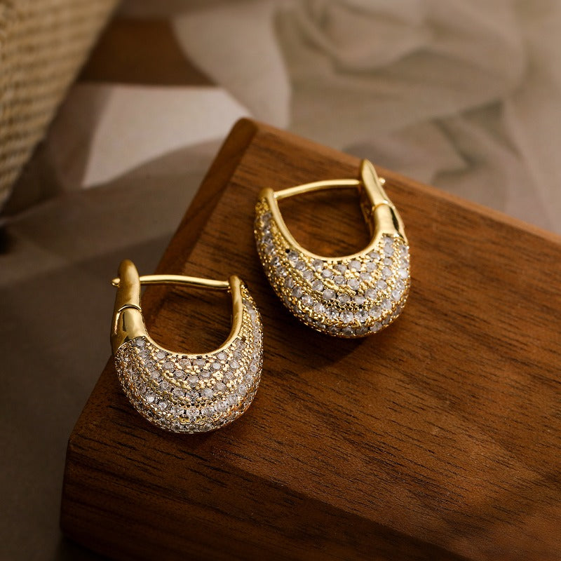 Wholesale Light Luxury 18K Gold Inlaid Zircon U-shaped Earrings ACC-ES-AoGu003