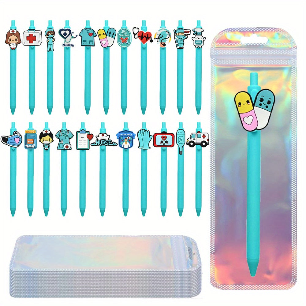 22pcs Medical Theme Pen Kits-11pcs Plastic Cartoon Nurse Ballpoint Pen with 11pcs Colorful Bags Office Supplies Fashion Gifts
