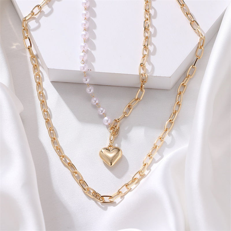 Wholesale Double Layer Pearl Heart Necklaces ACC-NE-LanXiu001