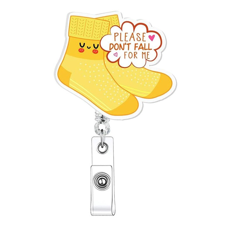 Wholesale Flat Resin Six Color Socks Retractable Rotating Easy Pull Badge Keychain ACC-KC-QiDing020