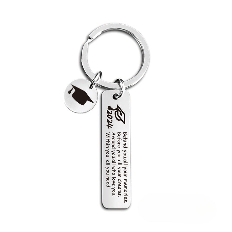 Wholesale 2024 Graduation Season Inspirational Phrases Square Stainless Steel Keychain ACC-KC-Ganggu013