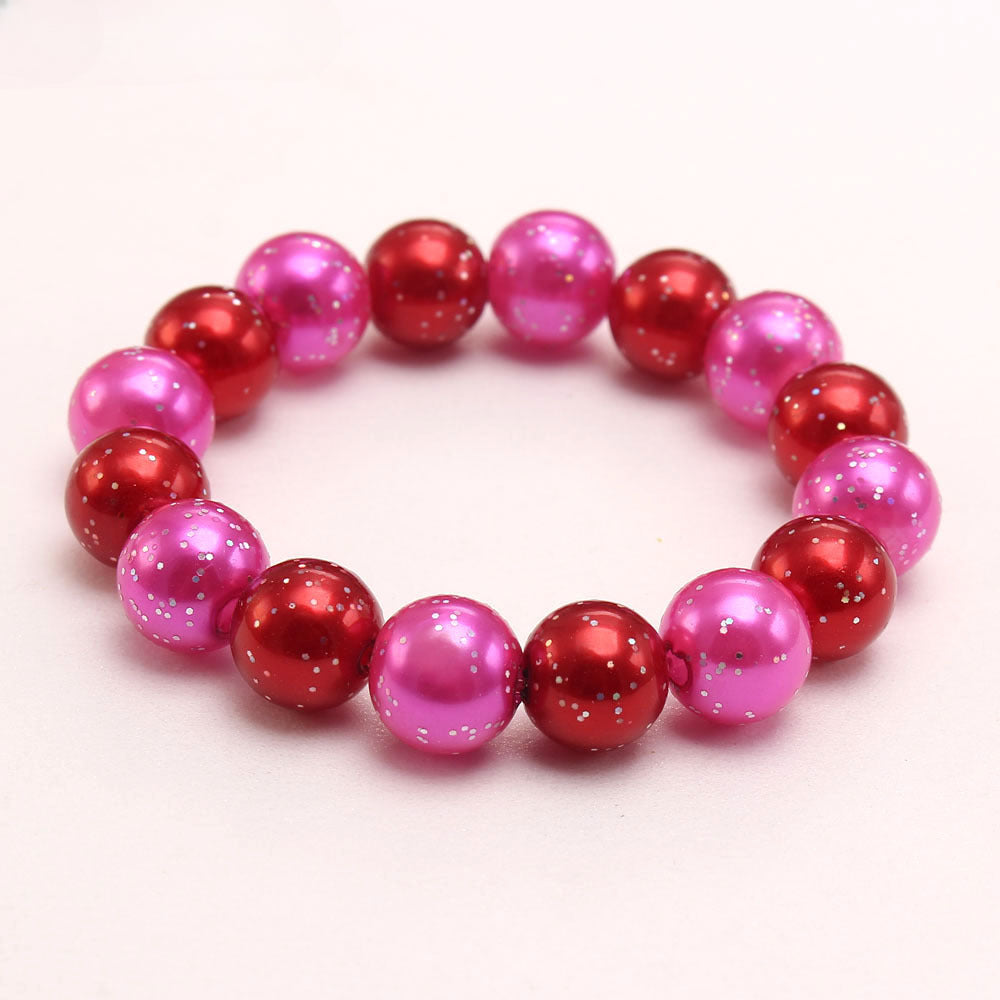 Wholesale Glitter Pink Acrylic Pearl Children's Bracelet ACC-BT-NiJia001