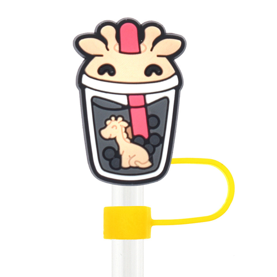 Wholesale Random 100pcs Cartoon Animal Milk Tea Cup 10mm PVC Soft Straw Tube Cap ACC-SCR-RYY084
