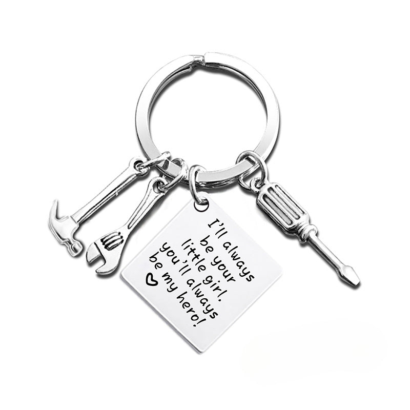 Wholesale Father's Day Hammer Wrench Square Hanging Tag Festival Gift Metal Keychain ACC-KC-Ganggu014