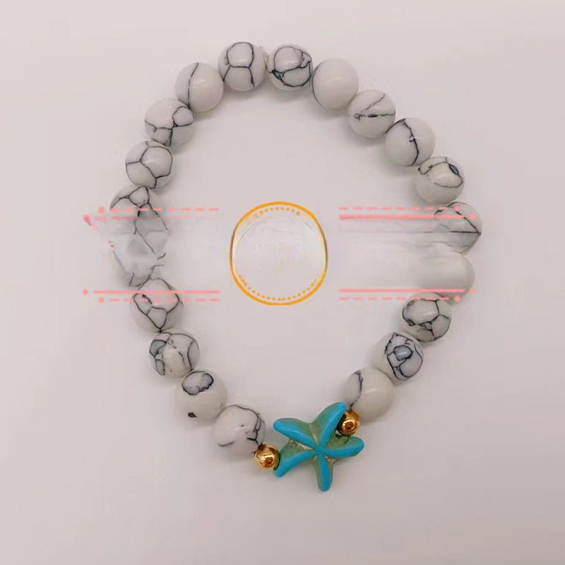 Wholesale Turtle Starfish Stretch Beaded White Turquoise Bracelet ACC-BT-Youl009