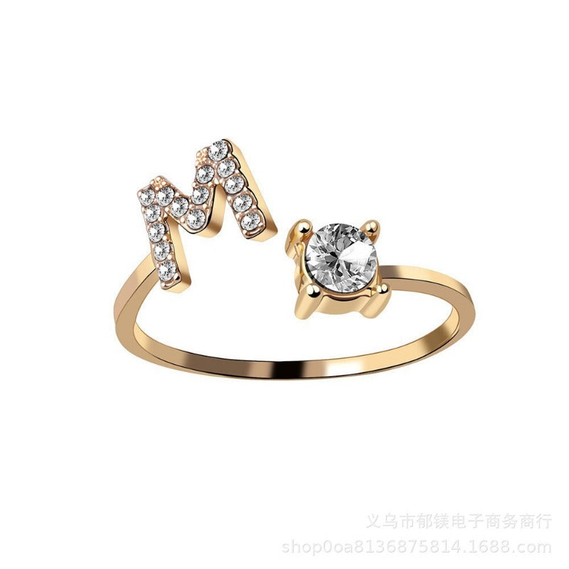 Wholesale Adjustable Open Ring 26 Letter Ring ACC-RS-YuMei016