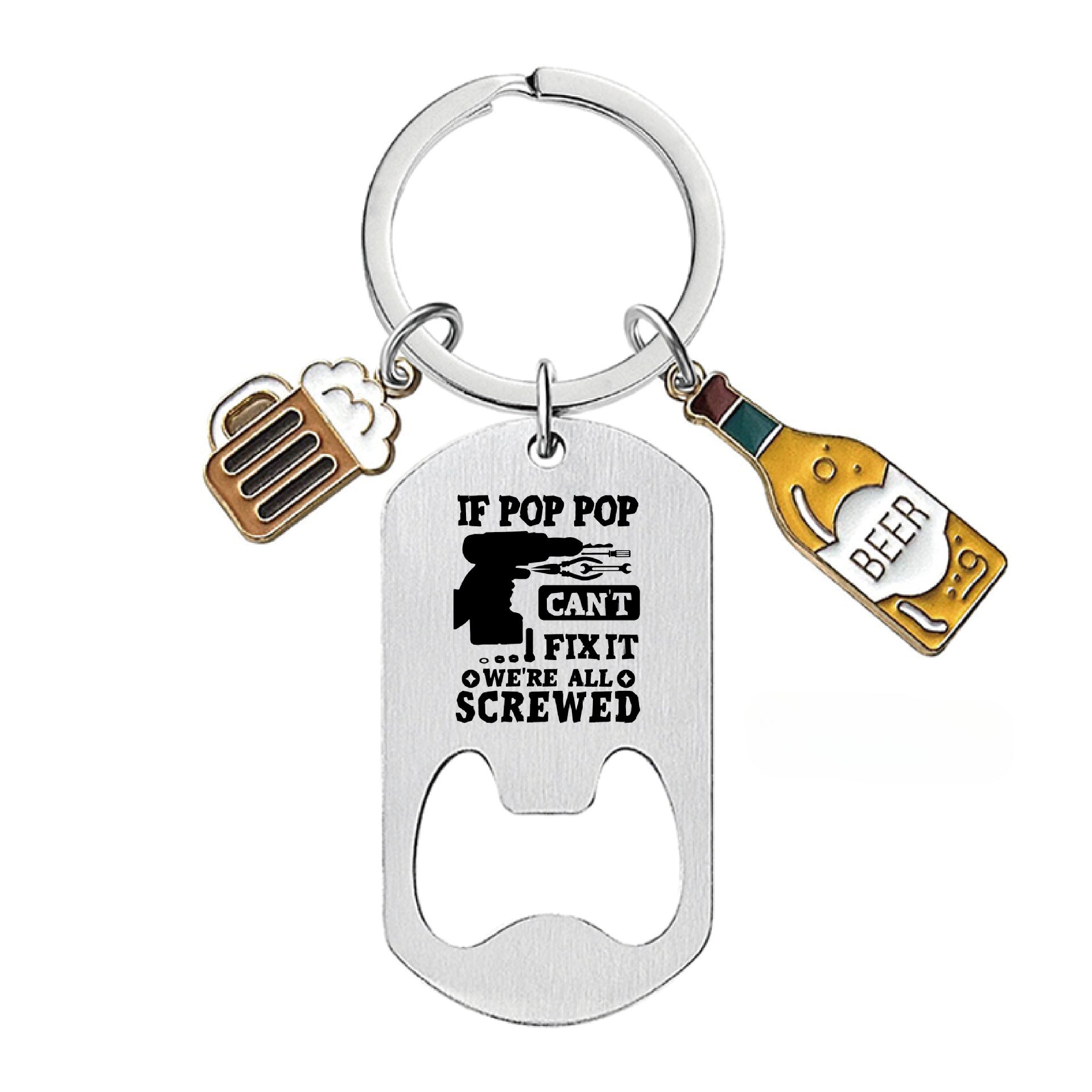 Wholesale Stainless Steel Bottle Openers, Wine Glasses, Father's Day Gifts, Metal Engraved Keychain ACC-KC-Ganggu004