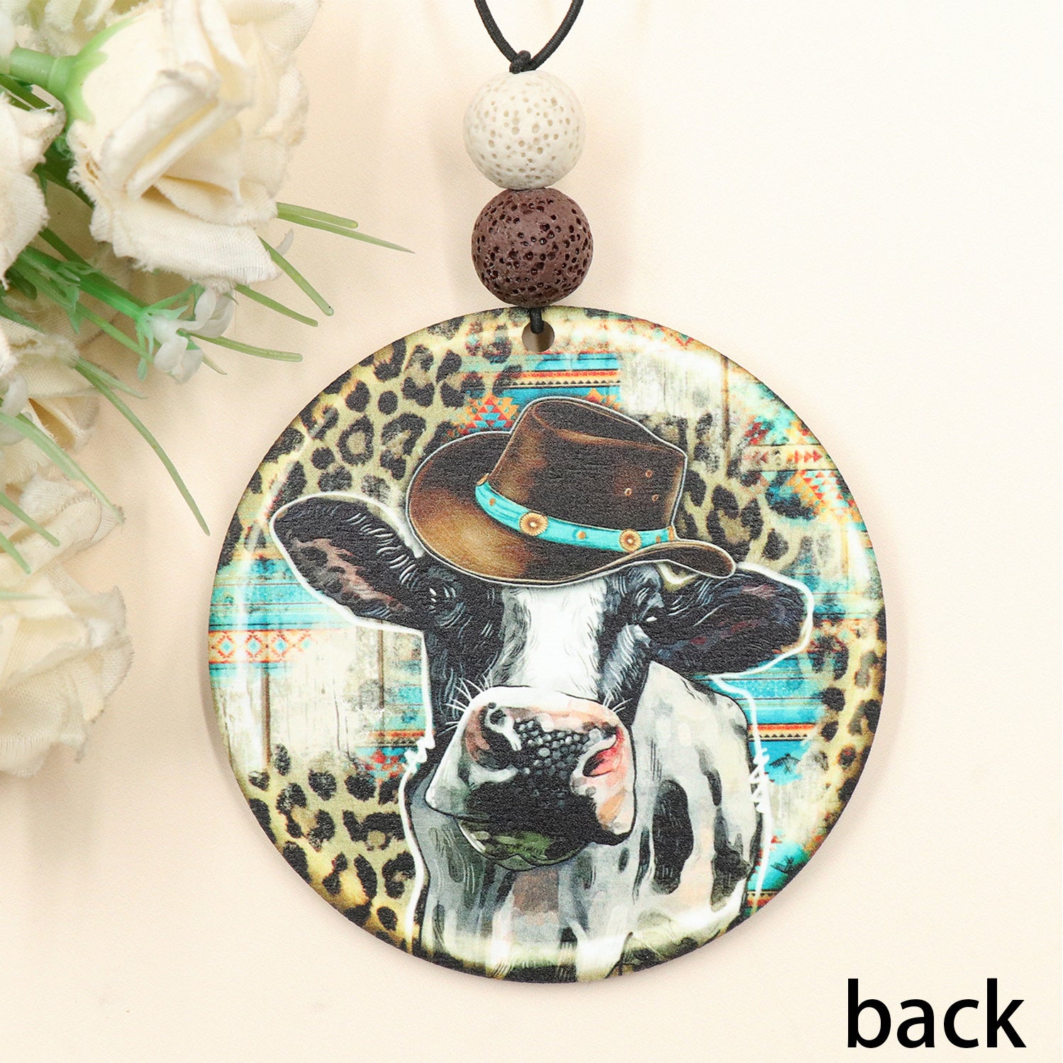 Wholesale Western Style Cow Leopard Print Car Wooden Pendant Car Accessories Cow Print ACC-CA-XiaoYan001