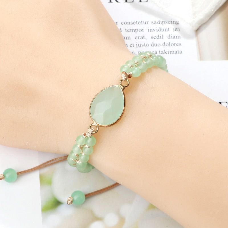 Wholesale Double Row Braided Beaded Stone Pendant Bracelet ACC-BT-Xinh001