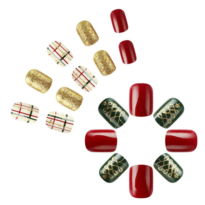 Wholesale 24 Pieces/box Christmas Short Shiny Stripe Nails Kits Nail Stickers ACC-NS-MiKe018