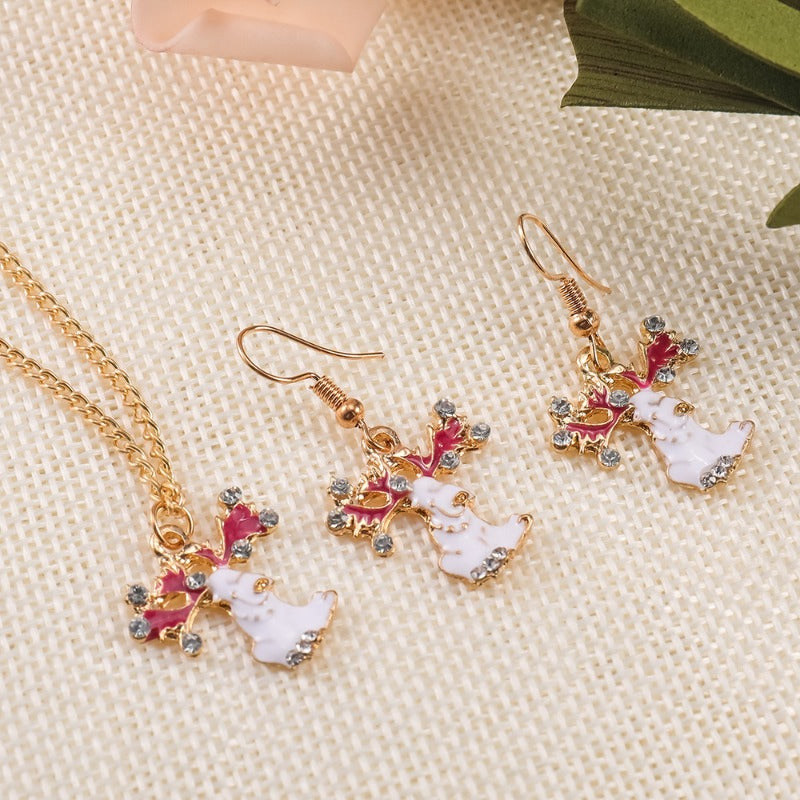 Wholesale Christmas Elk Diamond Earrings Necklace Set ACC-NE-LvXin001