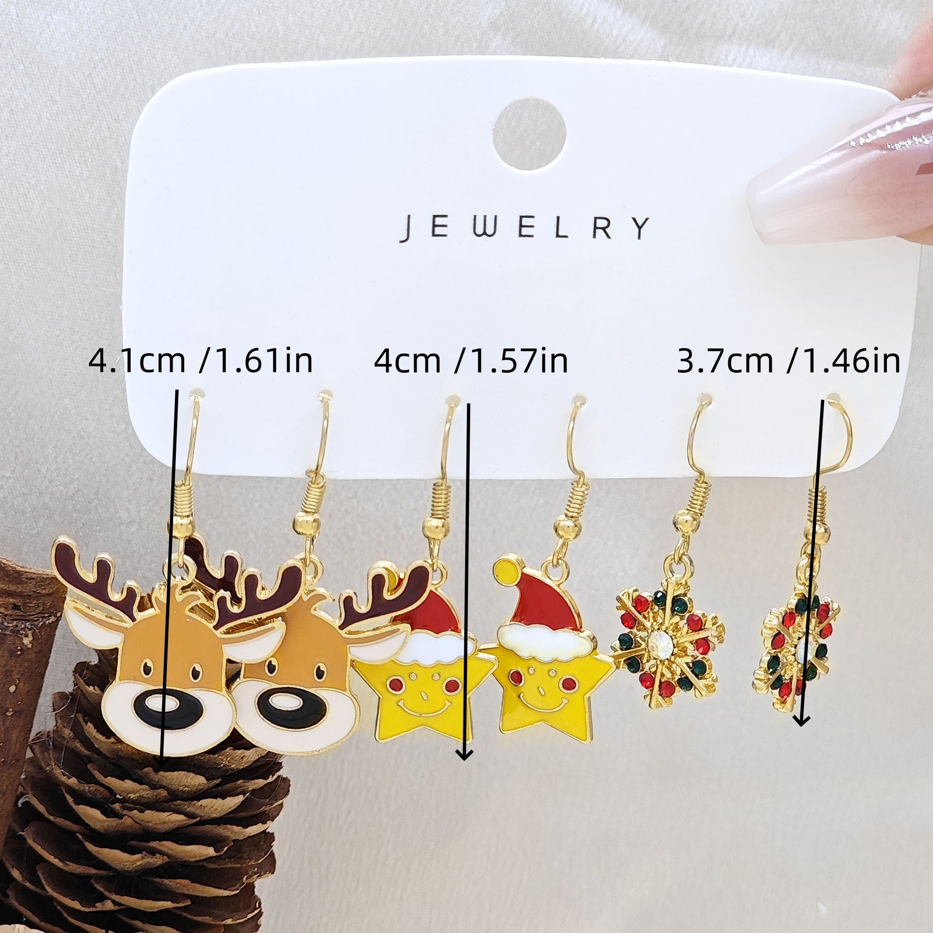 Wholesale 6pcs Cartoon Three-dimensional Oil Drop Christmas Series Snowman Elk Earrings ACC-ES-TianShe006