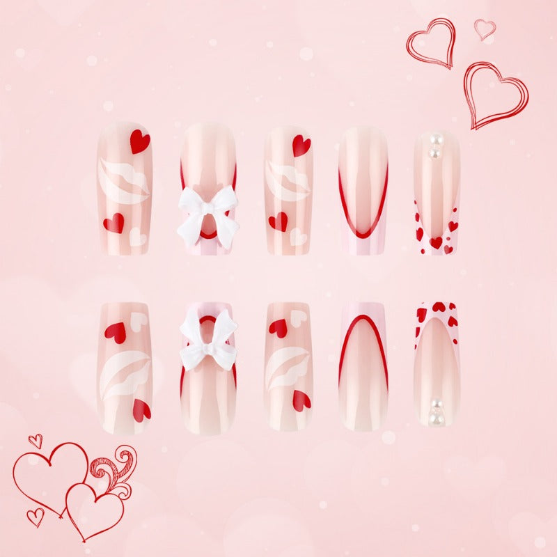 Wholesale 24 Pieces/box Valentine's Day Love Bow Nails Kits Nail Stickers ACC-NS-MiKe034