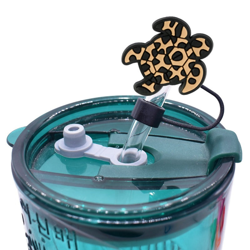 Wholesale Random 100pcs Leopard Print Series 10mm PVC Soft Straw Tube Cap  ACC-SCR-RYY116