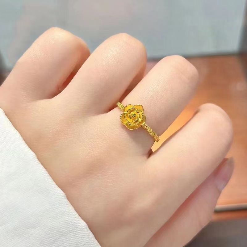 Wholesale Brass Gold Plated Rose Flower Ring ACC-RS-WanXi009