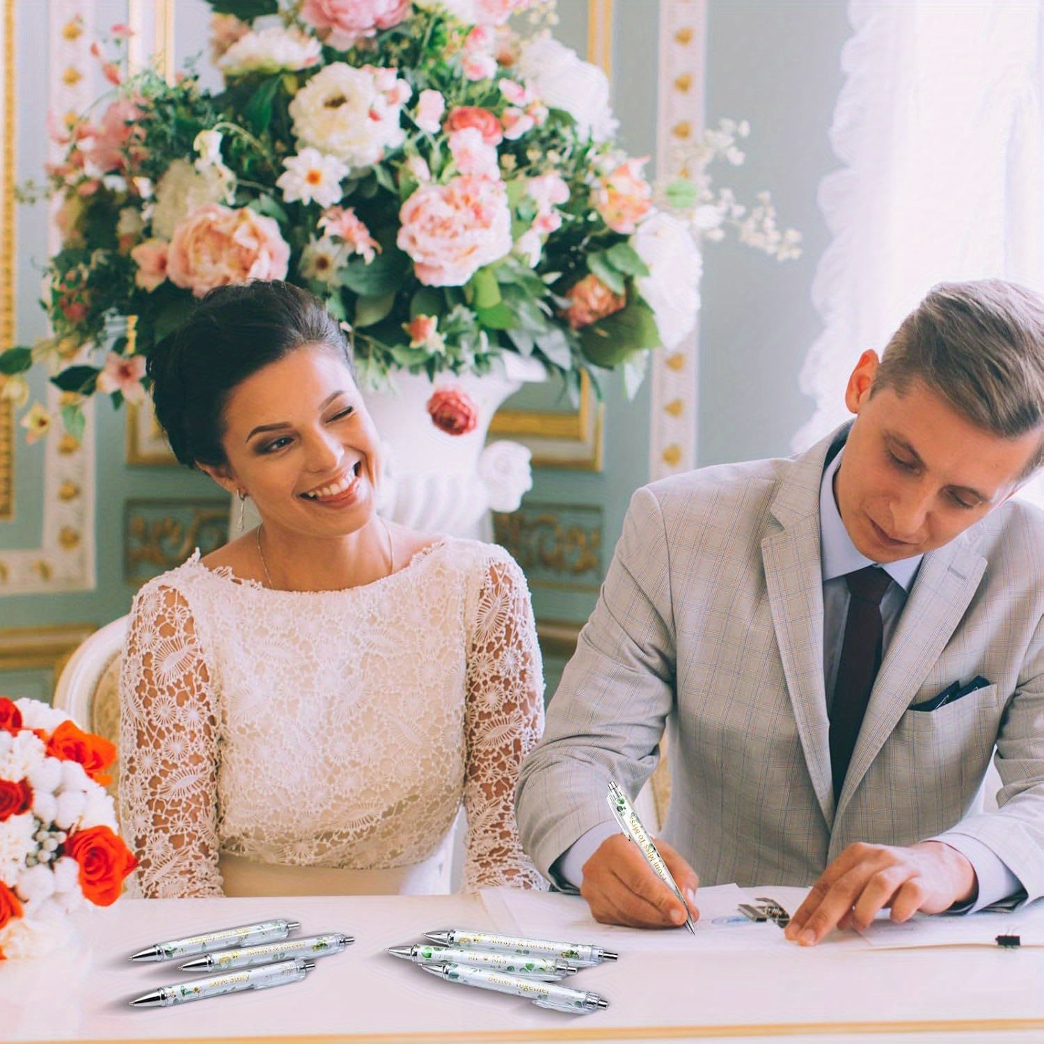 12pcs Wedding Pens Bridal Shower Pens Retractable Bachelorette Pen Black Ballpoint Pens for Guests Book Wedding Bridal Shower Favors for Guest Proposal Bachelor Slumber Party Gifts