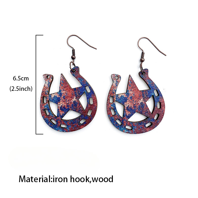Wholesale Western Revival Rust Printed Wood Ear Rings ACC-ES-XinChuan008