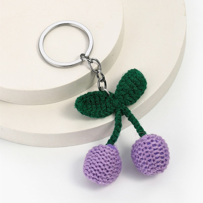 Wholesale Cute Hand-woven Diy Knitted Wool Cherry Keychain ACC-KC-RongRui016