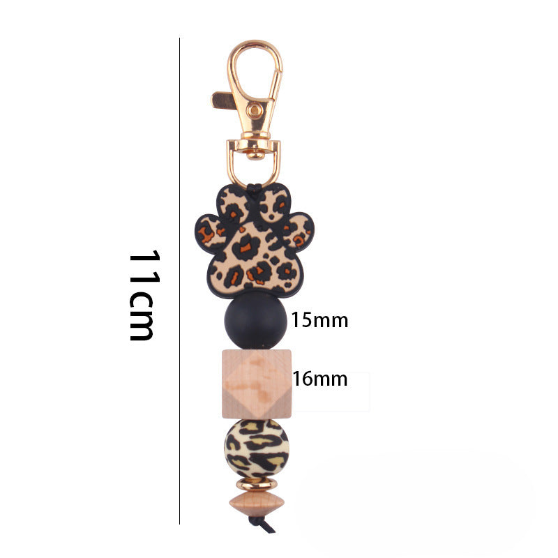 Wholesale Cartoon Rainbow Leopard Print Dog Paw Silicone Beaded Keychain ACC-KC-GuangTian072