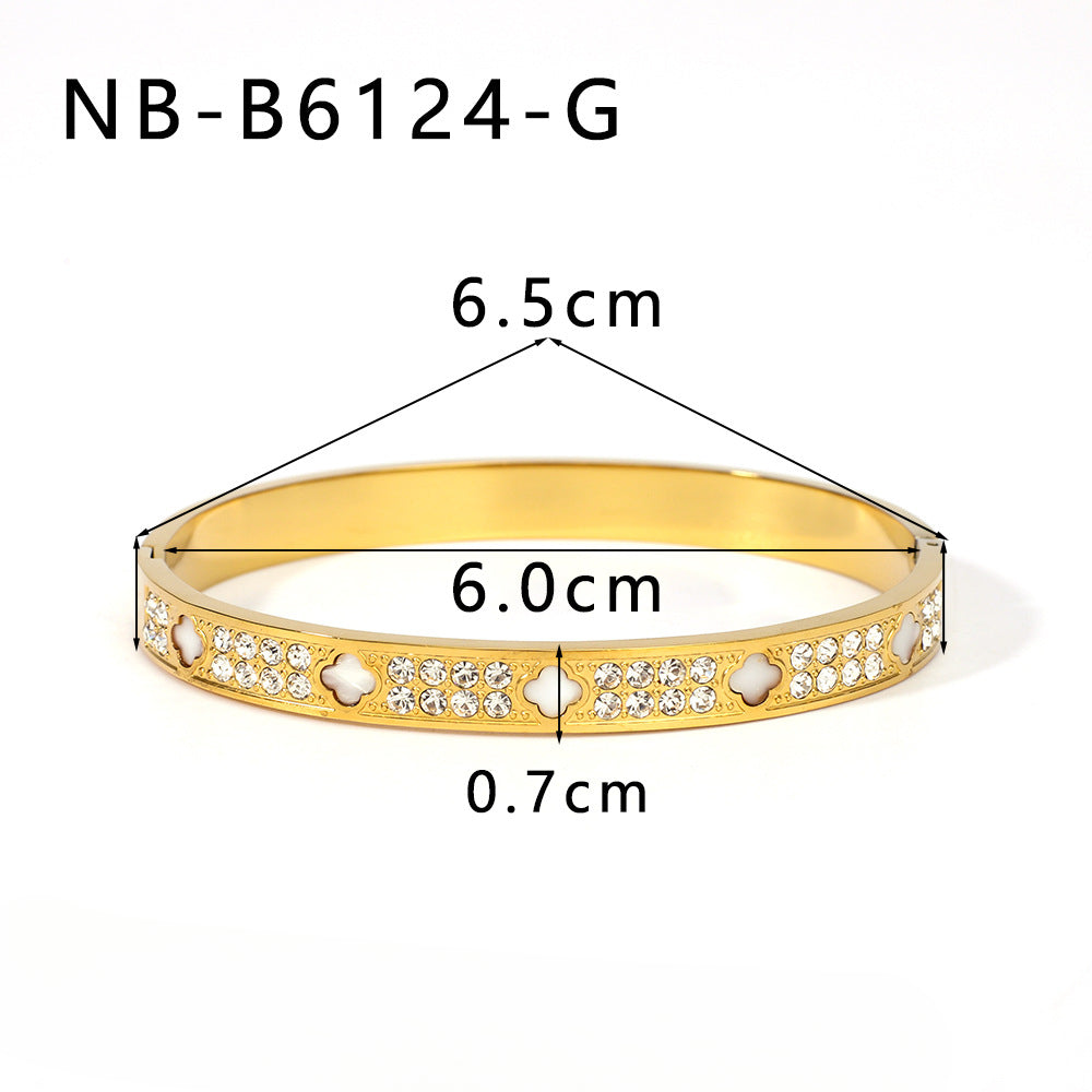 Wholesale Stainless Steel Inlaid Zircon White Shell Full Diamond 18K Gold Color Bracelet ACC-BT-XinY026