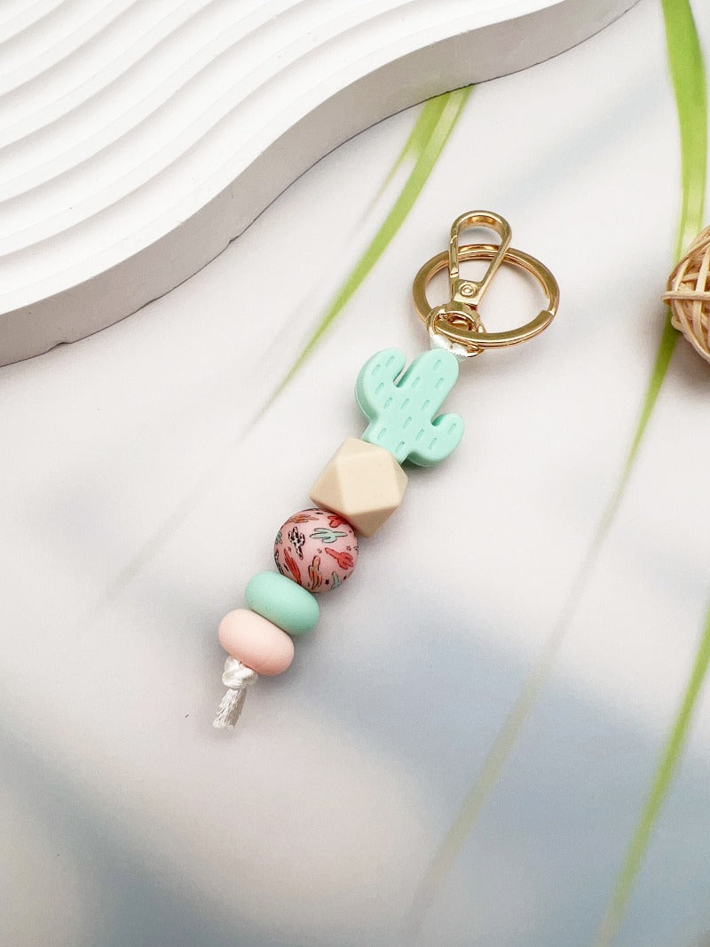 Wholesale Cactus Printed Silicone Beaded Keychain ACC-KC-JiuYa003