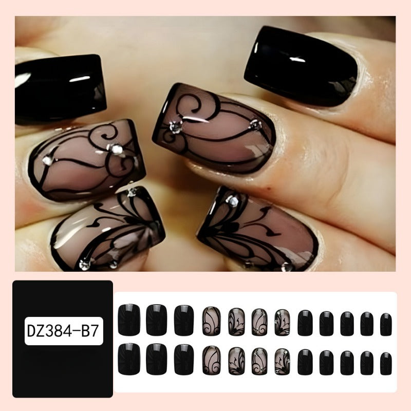 Wholesale 24 Pieces/box Dark Style Black Vine Nails Kits Nail Stickers ACC-NS-QXJ019