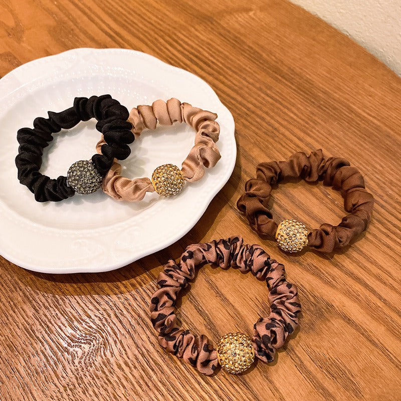 Wholesale Leopard Print High-grade Rhinestone Hair Scrunchies ACC-HS-Huidi037