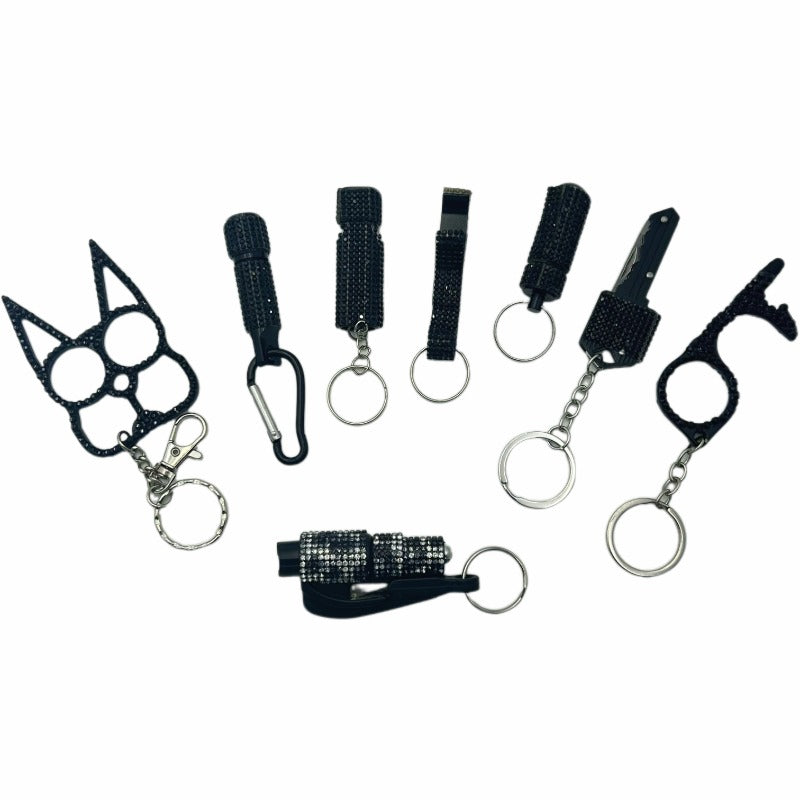 Wholesale 8pcs/set Pattern Diamond Outdoor Keychain Set Jewelry Accessories Keychain Pendant ACCHW-KC-KaBiao021