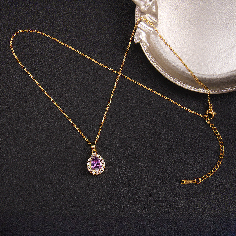 Wholesale Purple Zircon Necklace Love Purple Qi Donglai Pendant Heart Necklace ACC-NE-Rongc010