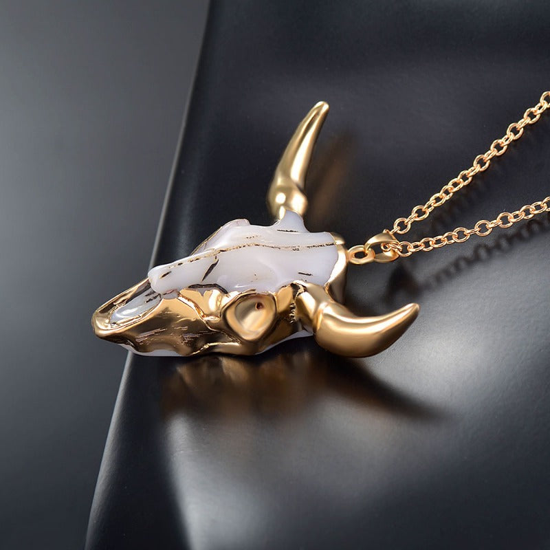 Wholesale Vintage Gold Bull Head Big Pendant Sweater Chain Necklace ACC-NE-MiYi001