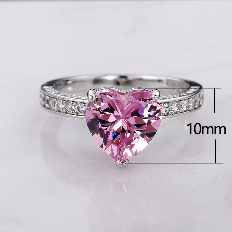Wholesale Wedding Rings Set with AAA Heart-shaped Pink Diamond and Zircon Ring ACC-RS-Caos004
