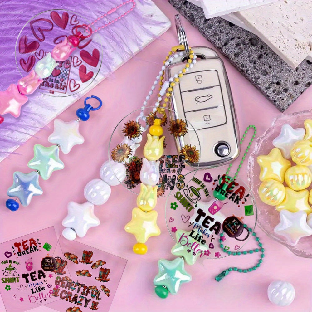 30pcs Beadable Cup Charms Acrylic Blank Keychains Pendants Mix Style UV DTF Wraps Kit Metal Cup Chain Decoration Beadable Cups Accessories for Cup DIY Beading Craft Fashion Gift