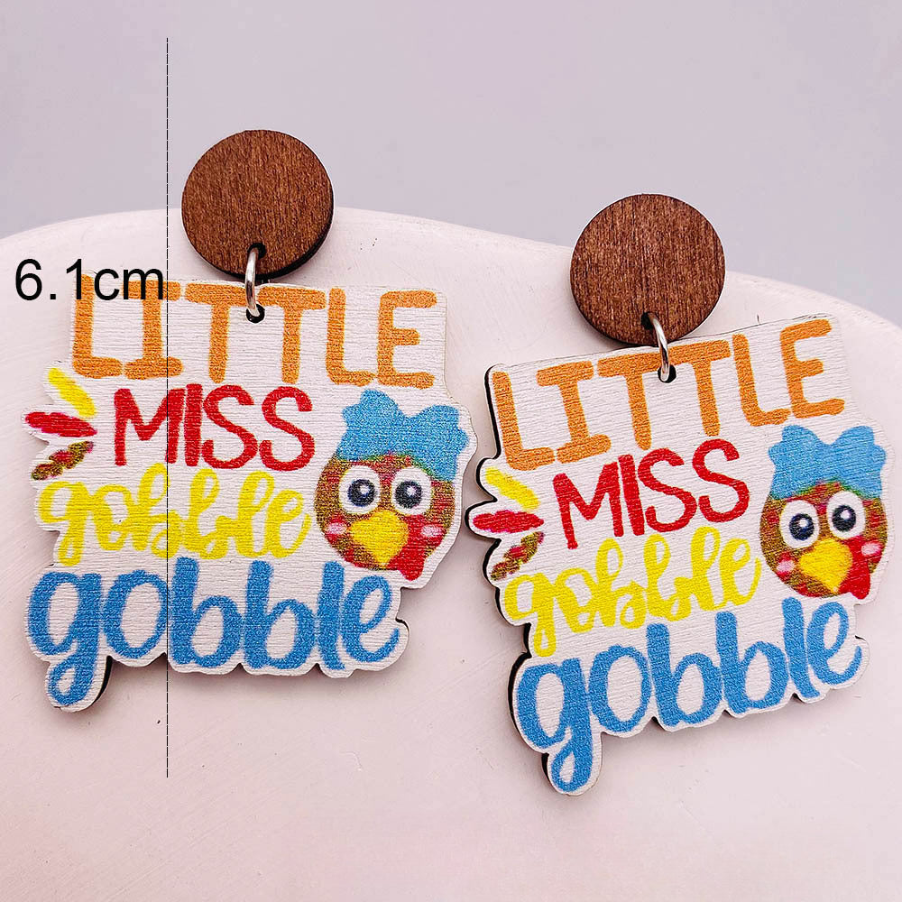 Wholesale Thanksgiving Halloween Pumpkin Turkey Car Water Drop Wood Earrings ACC-ES-ChenY043
