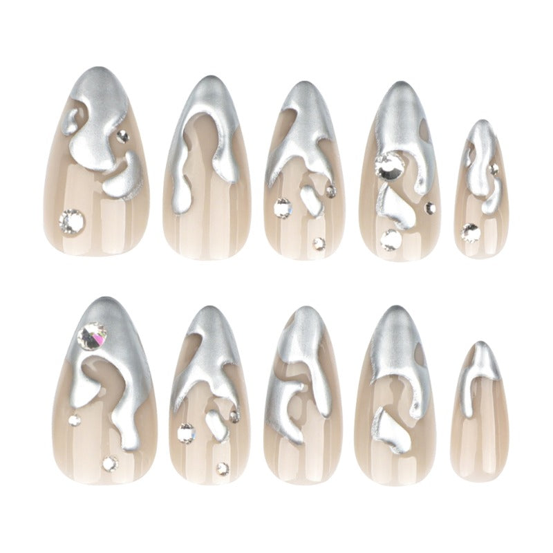 Wholesale 24 Pieces/box Silver Press-on Nails Kits Nail Stickers ACC-NS-LeFan102