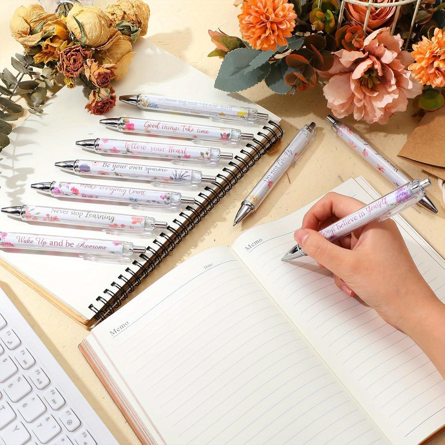 10pcs Inspirational Ballpoint Pens Bulk Motivational Quotes Stylus Tip Christmas Retractable Ballpoint Gift Stylish Office Black Ink Pens