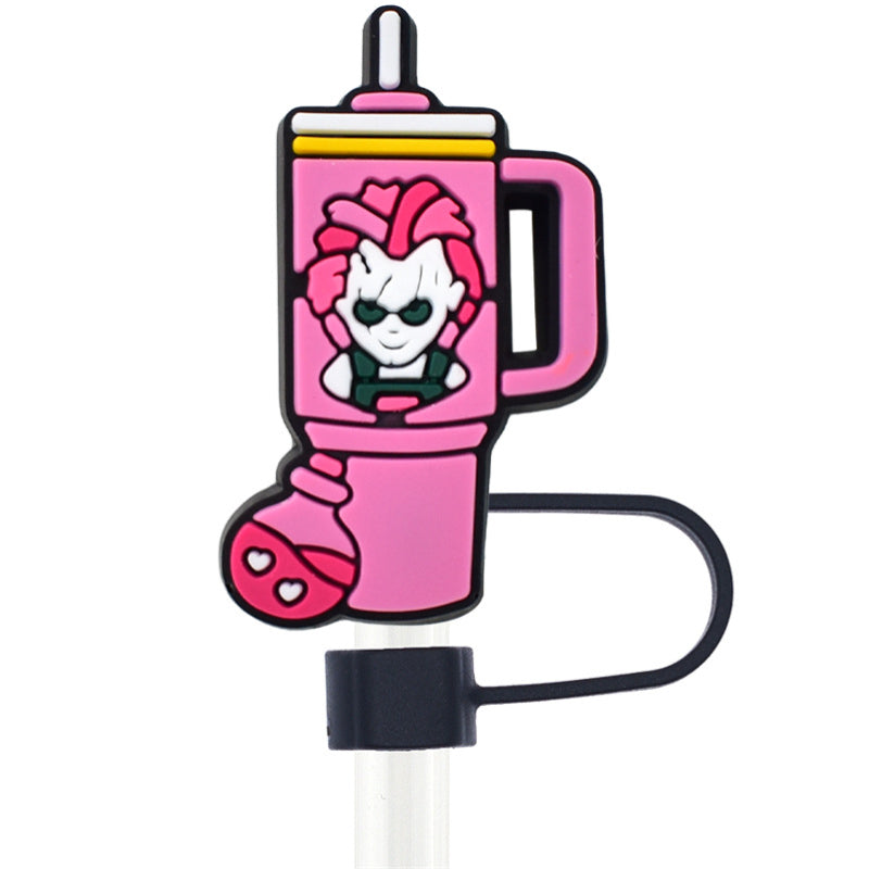 Wholesale Random 100pcs Pink Halloween 10mm PVC Soft Straw Tube Cap ACC-SCR-RYY079