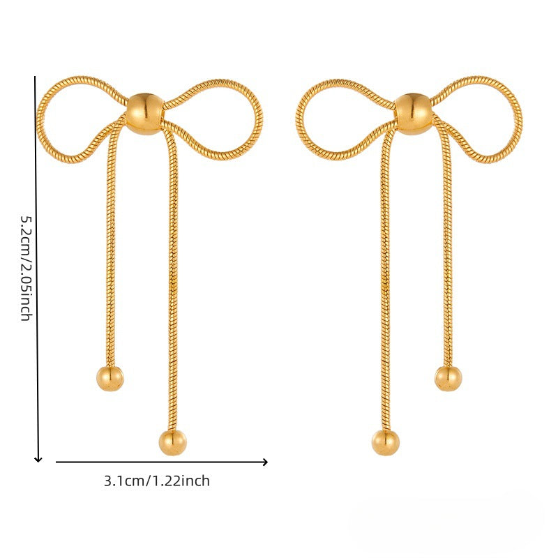 Wholesale Gold Plated Earrings Stainless Steel Earrings Beaded Bow Chain Earrings ACC-ES-QianYue001