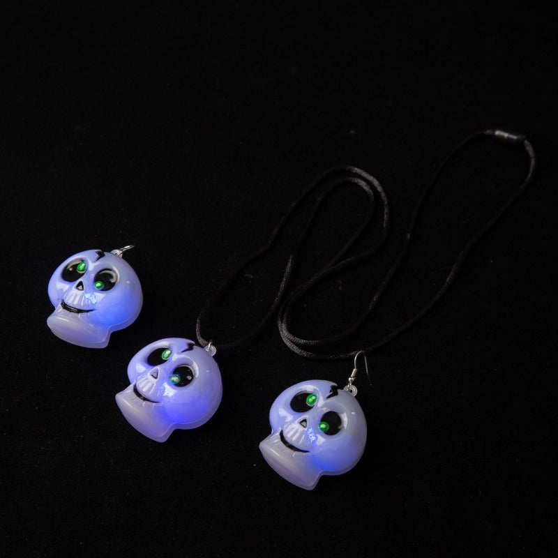 Wholesale Halloween Pumpkin Ghost Cat Glowing Necklaces Earrings  ACC-NE-ChuanSha002