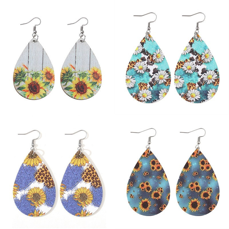 Wholesale Western Ethnic Style Cowboy Sunflower Water Drop Earrings ACC-ES-ChuLian140