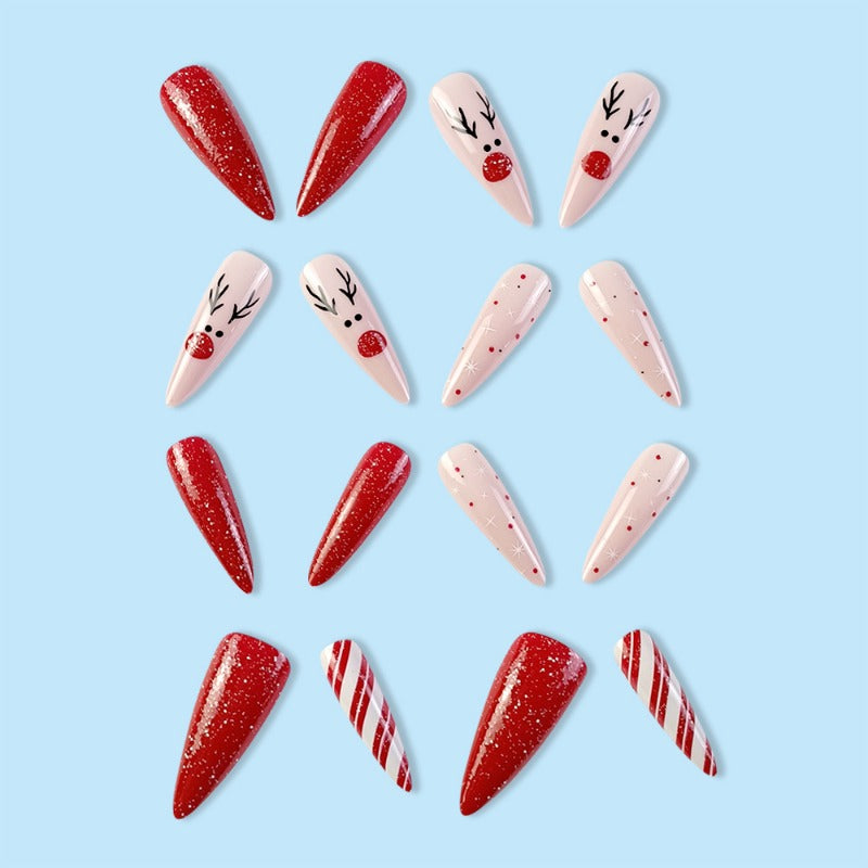 Wholesale 24 Pieces/box Christmas Pink Elk Nails Kits Nail Stickers ACC-NS-QXJ026