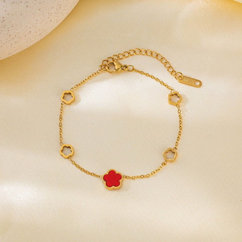 Wholesale Light Luxury Five-leaf Clover Flower Titanium Steel Bracelet ACC-BT-QiYun002