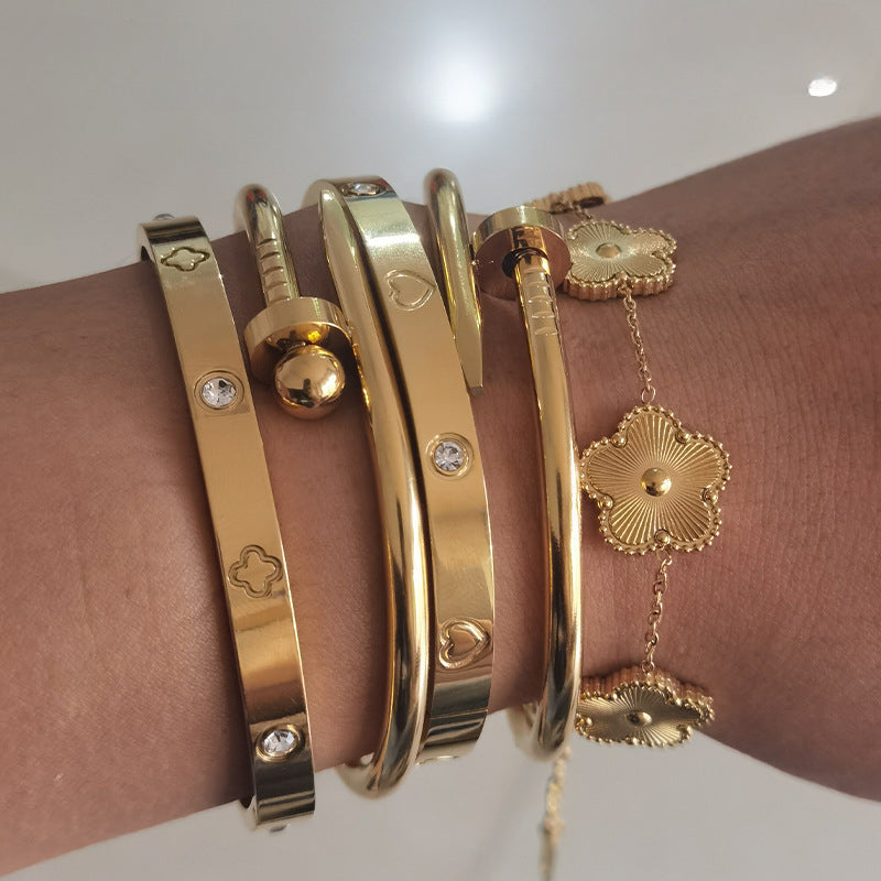 Wholesale Titanium Steel Diamond Gold Four Leaf Clover Bracelet ACC-BT-Liyan003