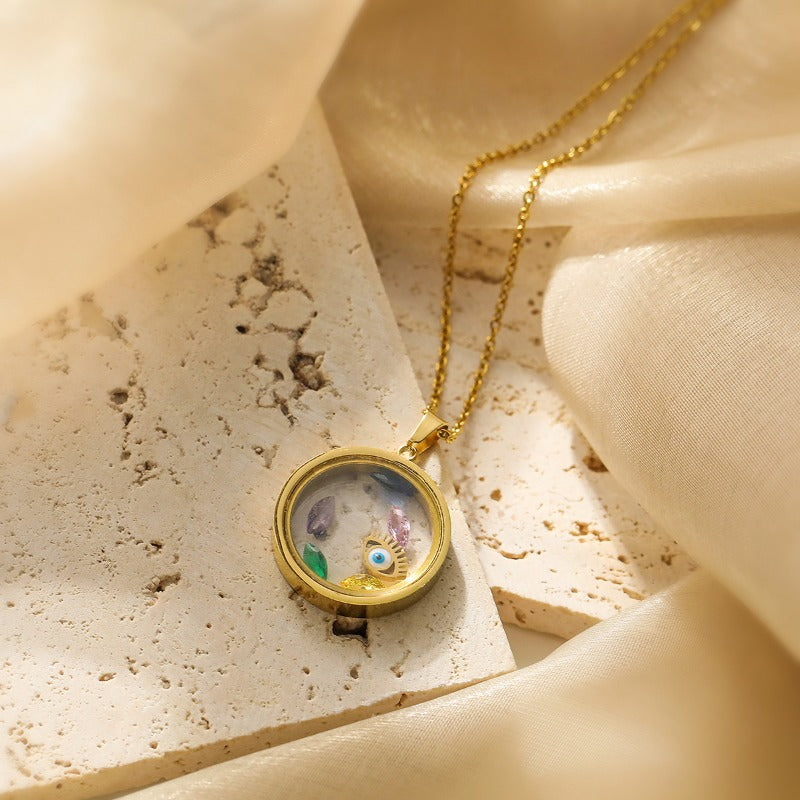 Wholesale Real Gold Evil Eye Geometric Pendant Necklace ACC-NE-AoGu005