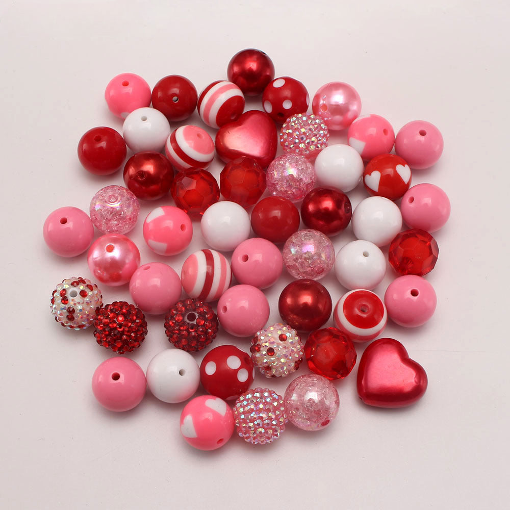 Wholesale 50pcs/pack Bubblegum Beads Red Love Valentine's Day 20MM Acrylic Mixed Color Beads