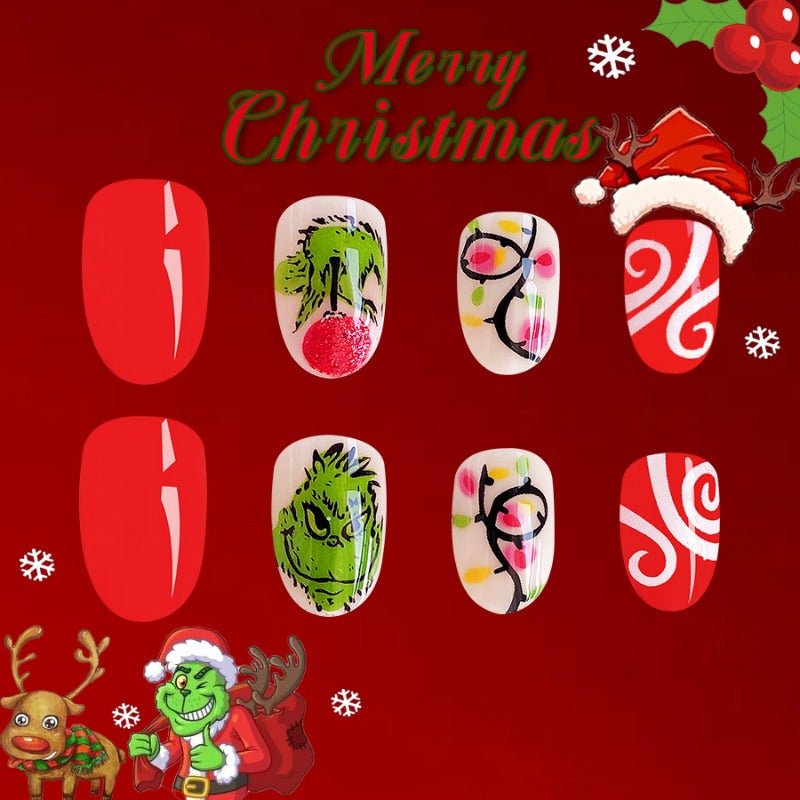 Wholesale 24 Pieces/box Christmas Cute Green Monster Nails Kits Nail Stickers ACCVIP-NS-GuaiXL001